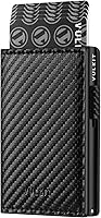 Vista 1 de VULKIT Cartera minimalista de cuero de grano con protección RFID con capacidad para hasta 10 tarjetas, Fibra de carbono, Minimalista