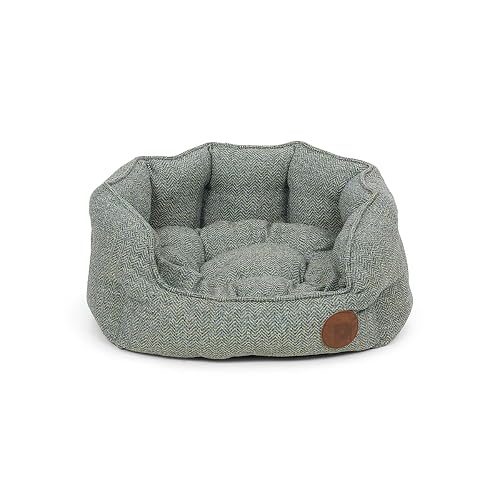 Petface Sage Herringbone - Cama Ovalada para Perro con cojín extraíble, Lavable a máquina, pequeña (Paquete…