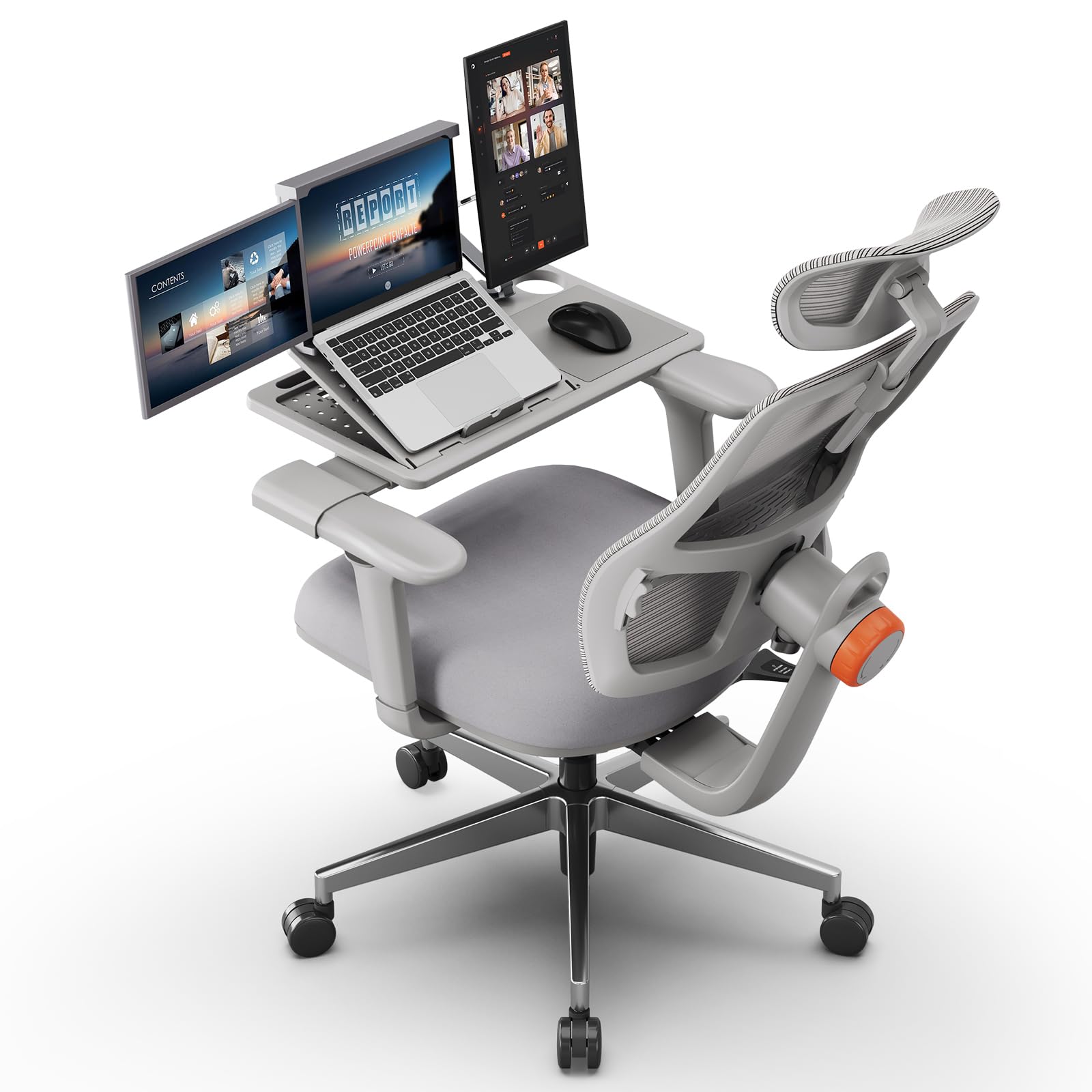 Newtral MAGICH003 Bürostuhl Ergonomisch, Ergonomischer Schreibtischstuhl, Ergonomic Office Chair PC Computerstuhl 150kg mit Kopfstütze Armlehne (MAGICH 003 + Abnehmbare Tischplatte, Grau)
