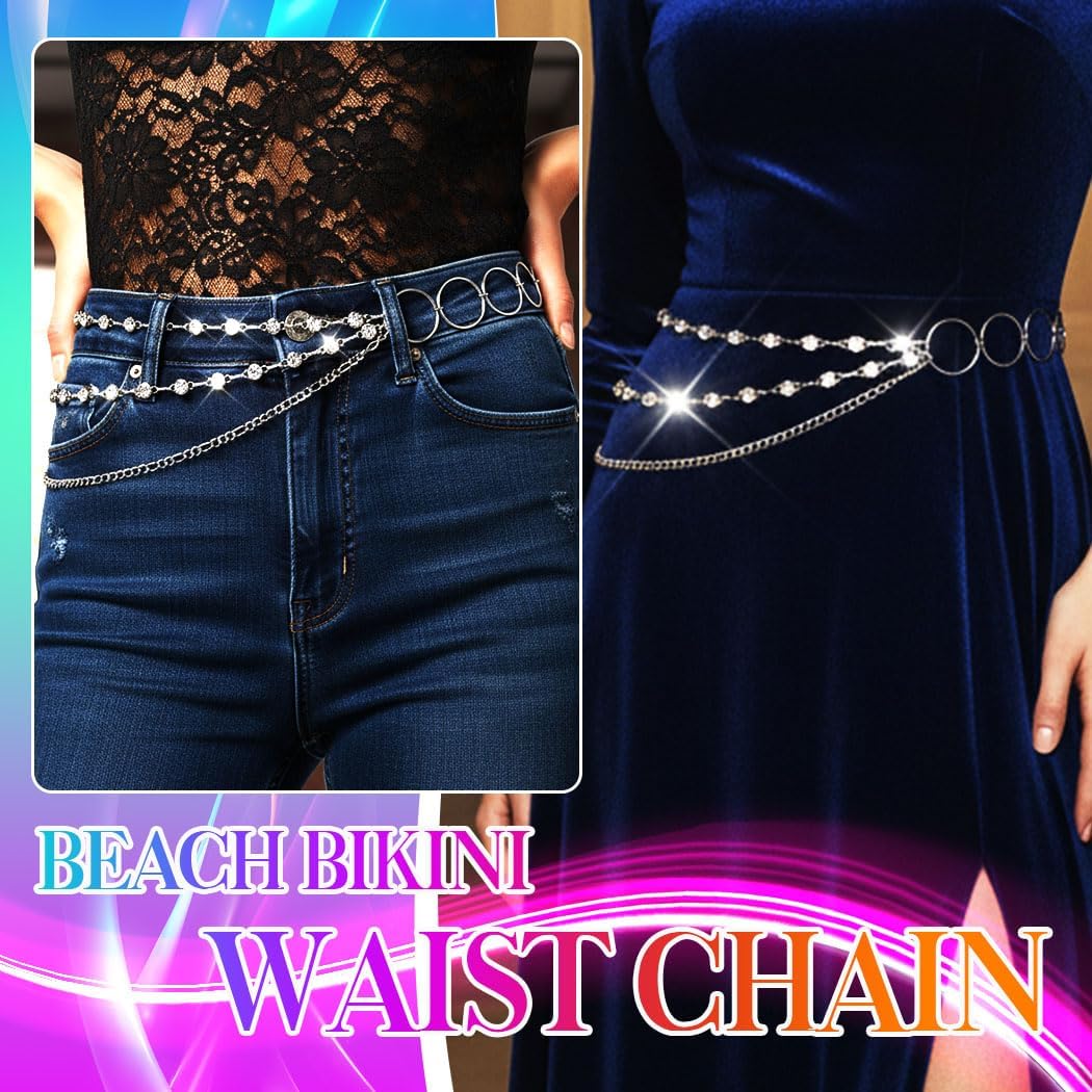 BODIY Silver Waist Chain Rhinestone Belly Chains Layered Crystal Body Jewelry Sparkly Metal Body Accessories for Women - Image 4