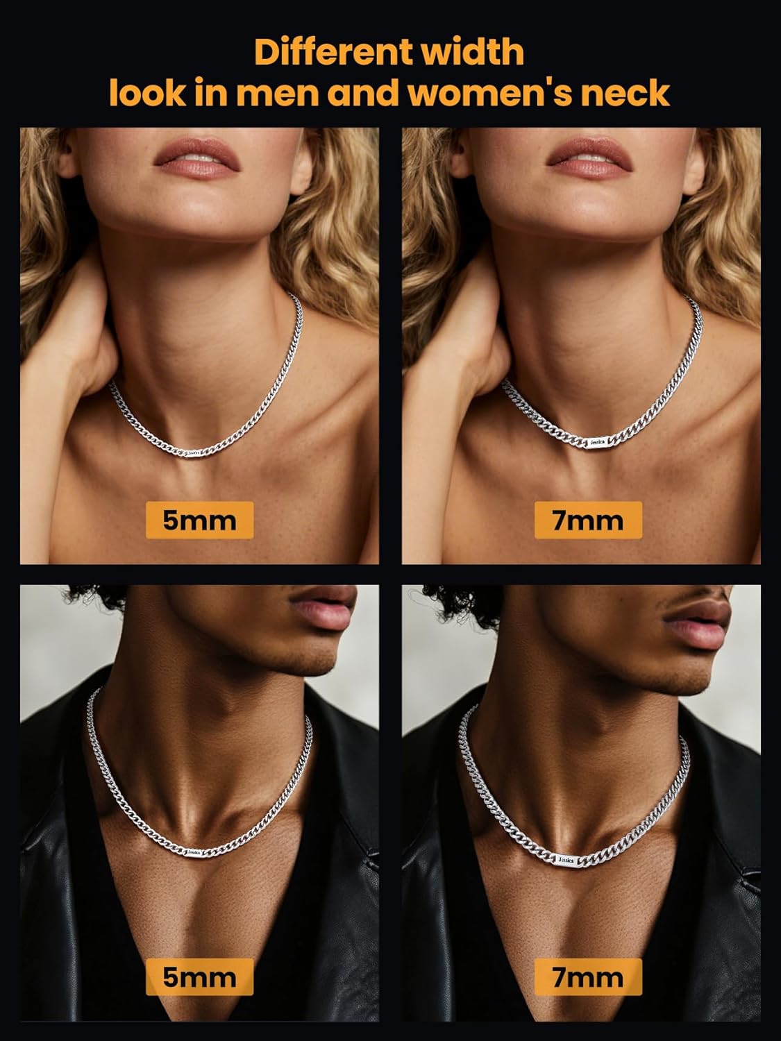 Bestyle Personalized Name Necklace for Men Women,Multiple Custom Name Necklace Family Necklace Customized 5mm/7mm Cuban Link Chain 16-24 Inches Personalized Jewelry