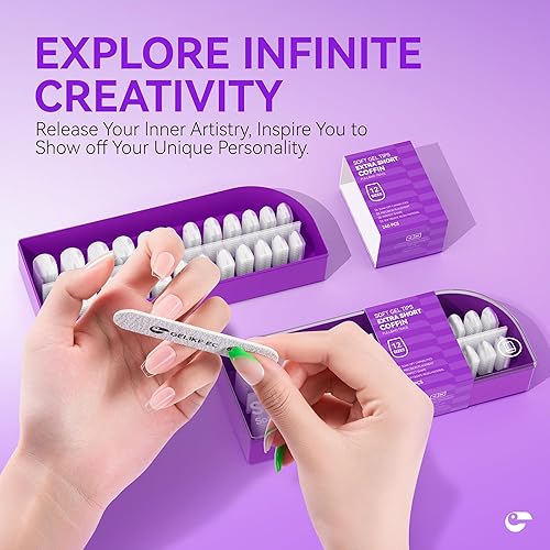 Miniatura 6 de Gelike EC Kit de puntas de uñas de gel suave extra cortas, para extensiones de uñas de remojo, cubierta completa, forma de ataúd extra corto, resina