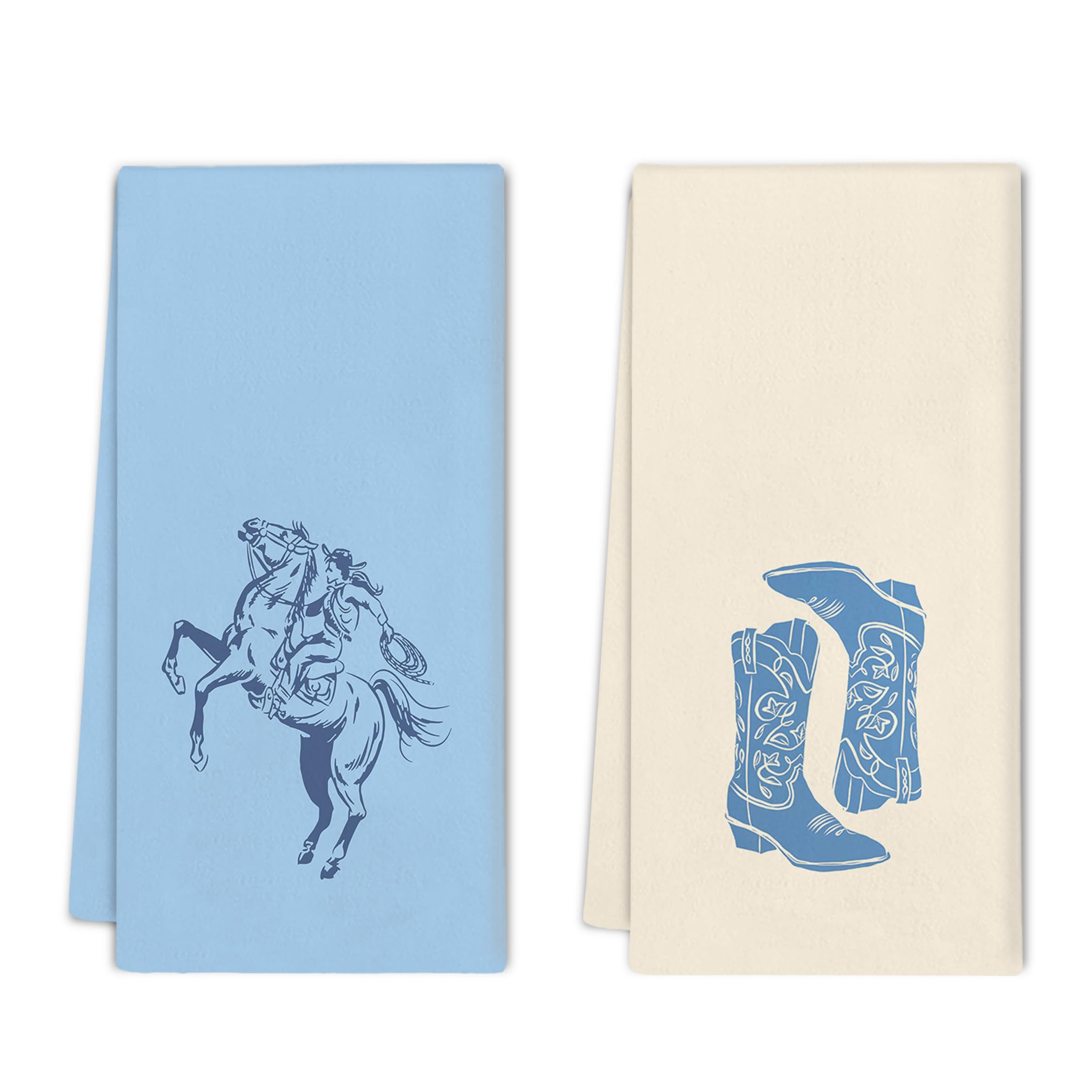 Noaleviax Cowgirl Kitchen Towels Set - Western Kitchen Bathroom Decor, Preppy Baby Blue Western Hand Towels Dish Towels for Bathroom 16x24 Inch, Set
