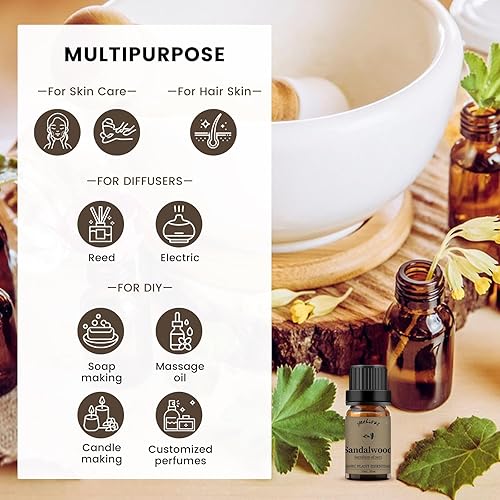 Miniatura 6 de yethious Aceites esenciales de sándalo para difusor y aromaterapia, aceite puro de sándalo para la piel, aceites para el cabello, 0.3 fl oz