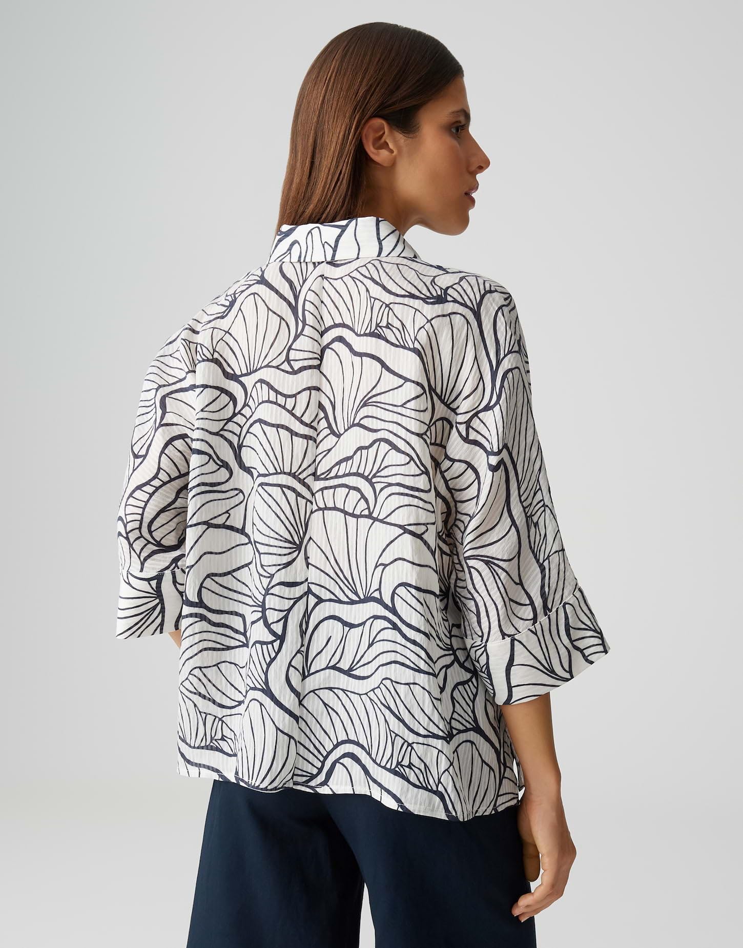 OPUS Damen Dreiviertelarmbluse | Printbluse mit feinem Webstreifen Loose Fit