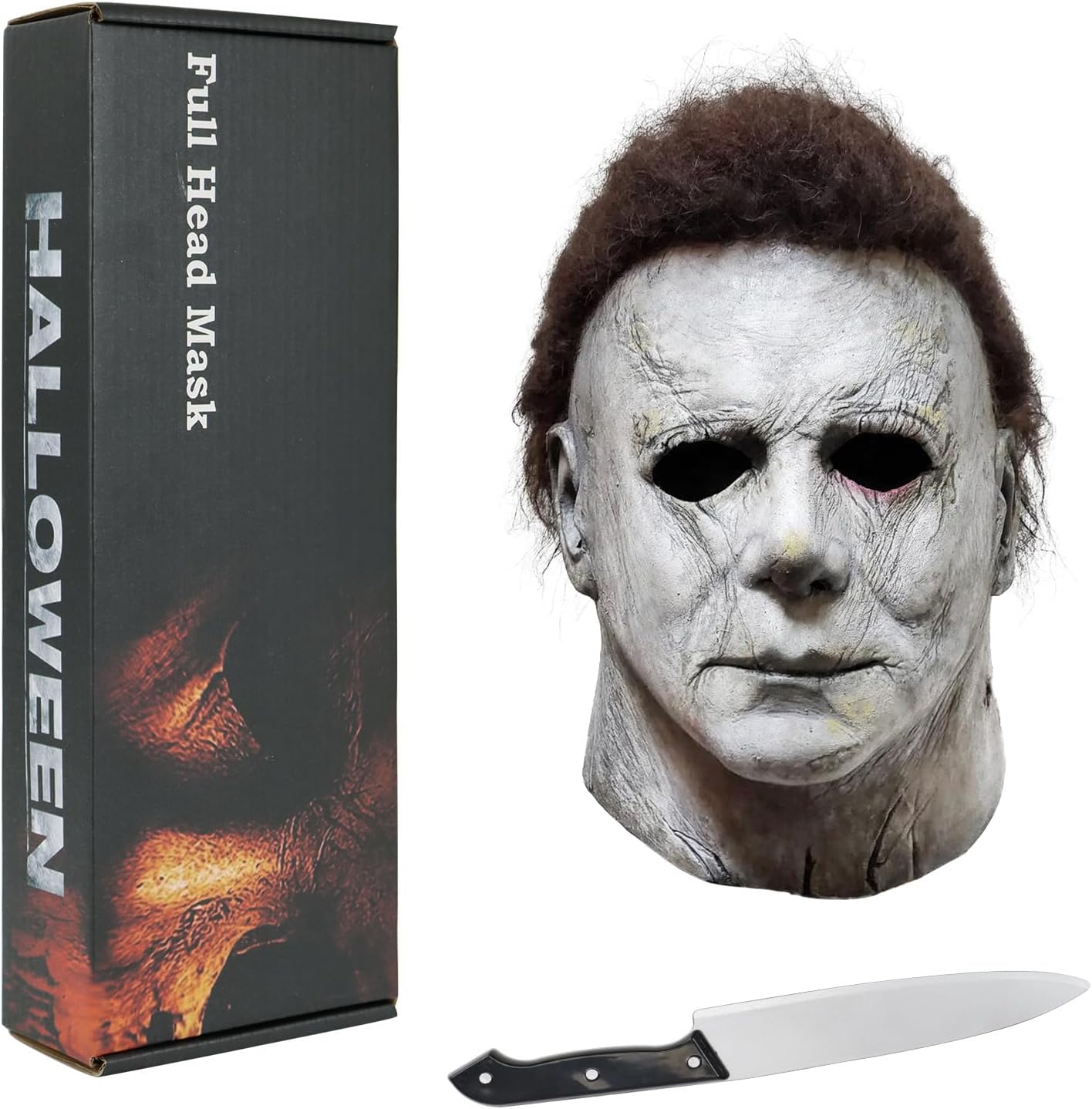 Halloween Scary Mask for Adults With Classic Knife - Halloween Horror Cosplay Scary Latex Full Face Mask.