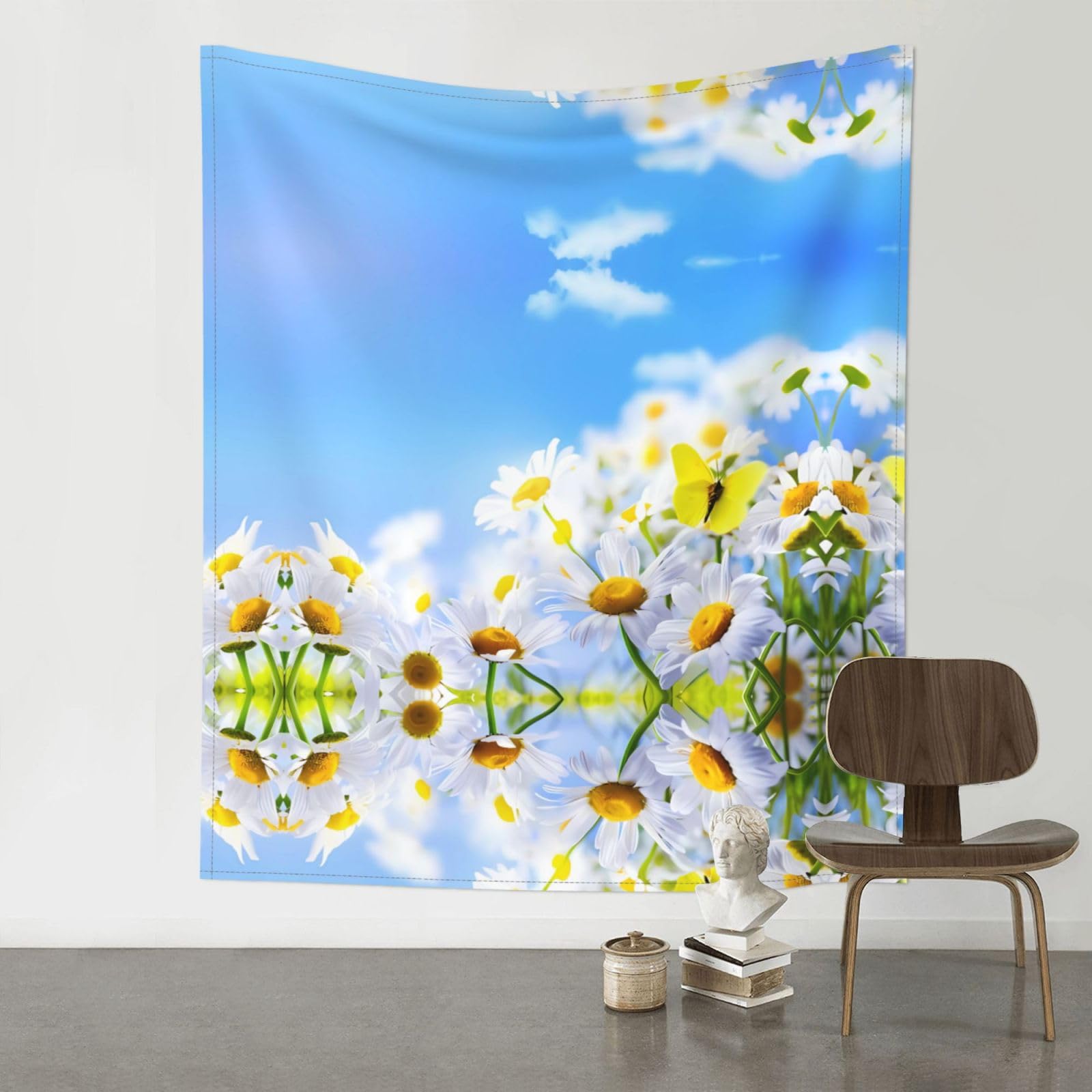 WHJSSF Butterfly On Daisy Prints Wall Tapestry 60x51in - Boho Decor Throw for Bedroom, Dorm, Picnic & Outdoor Adventures