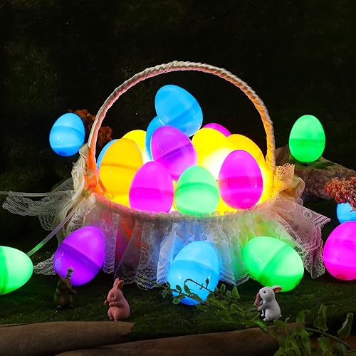 Miniatura 3 de Lenwen Huevos de Pascua brillantes con luces LED que brillan en la oscuridad, huevos de Pascua a granel para niños, huevos iluminados, suministros