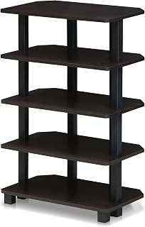 Furinno Turn-N-Tube Storage Shelves, 5-Tier Book Shelf, Corner Shelf, Toolless Open Shelves, for Organization and Storage, Living Room, Garage, Home Office, Espresso