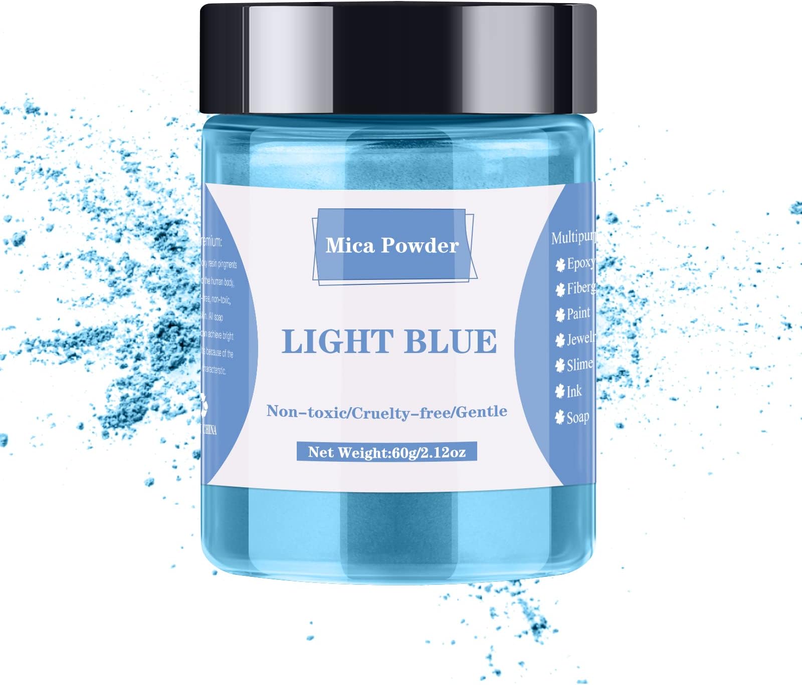 LightStone Mica Powder - 60g Mica Powder for Epoxy Resin - Pearl Pigment Powder Dye for Resin/Eye Shadow/Soap Making/Nails/Bath Bombs etc. (Light Blue)