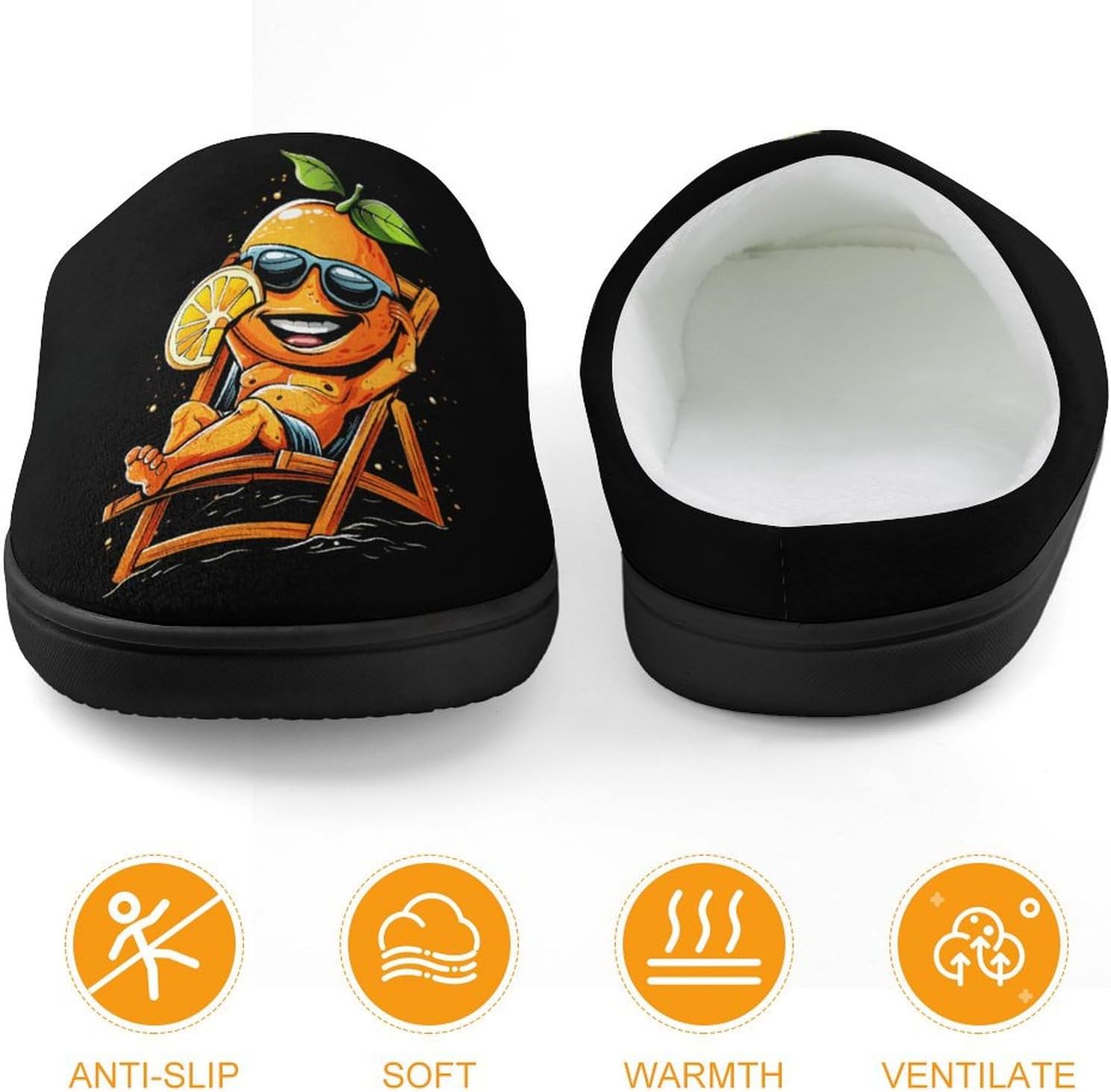Orange Beach Time Cute Cotton Slippers Anti-slip House Shoes Funny Slipper Indoor Outdoor
