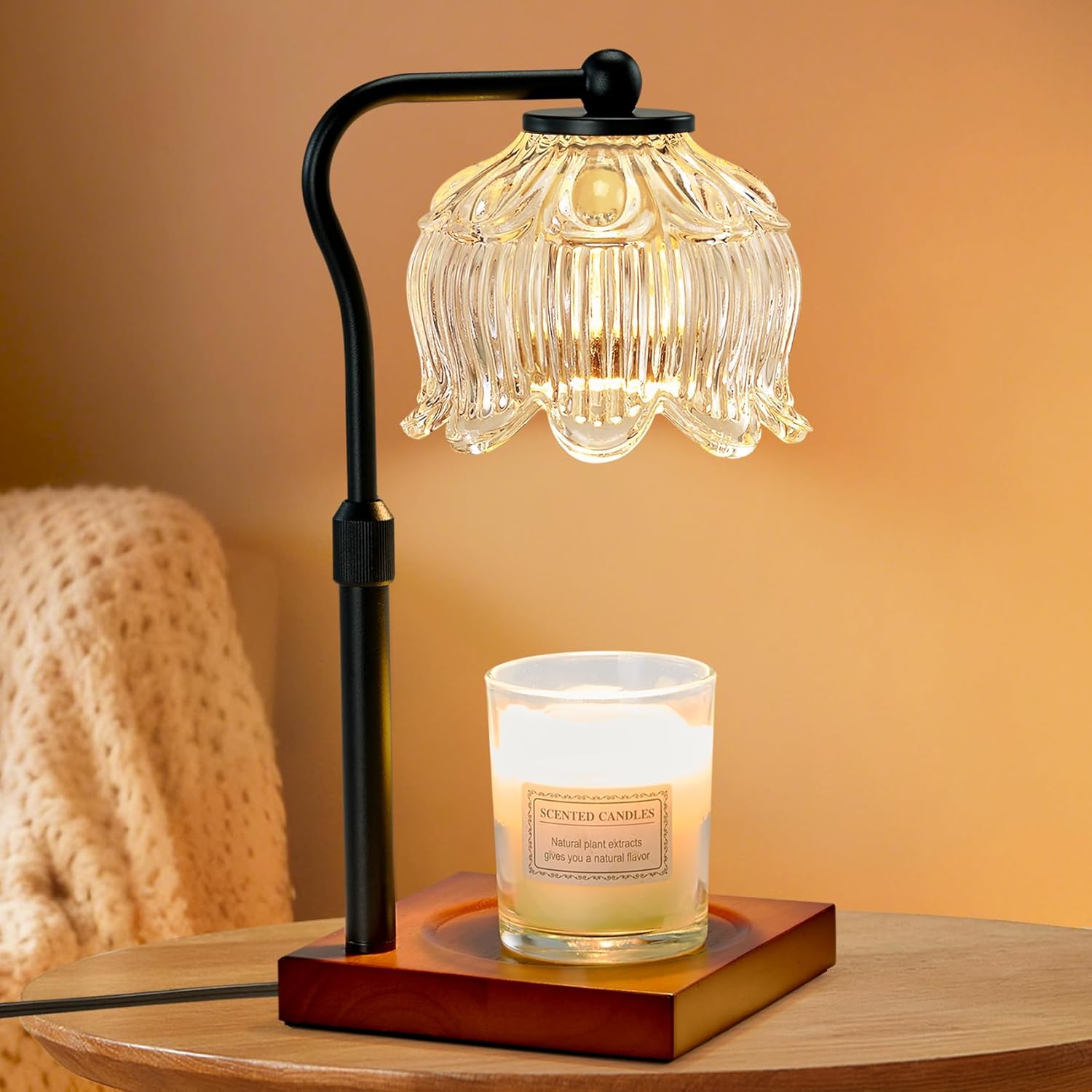 Shevvi Candle Warmer Lamp with Timer, Dimmable Candle Warmer for Jar Candles, Gifts for Women Mom, Height Adjustable Wax Melt Warmer, House Warming Birthday Gift, New Home Decor, Natural Wood