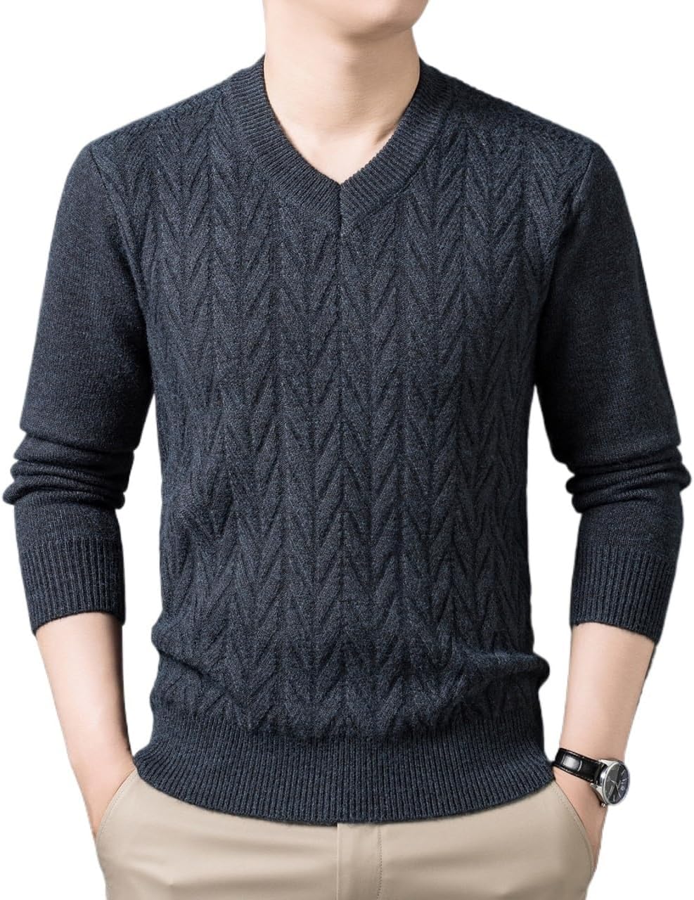 Winter Men's Wool Sweater Casual Warm V-Neck Knitted Base