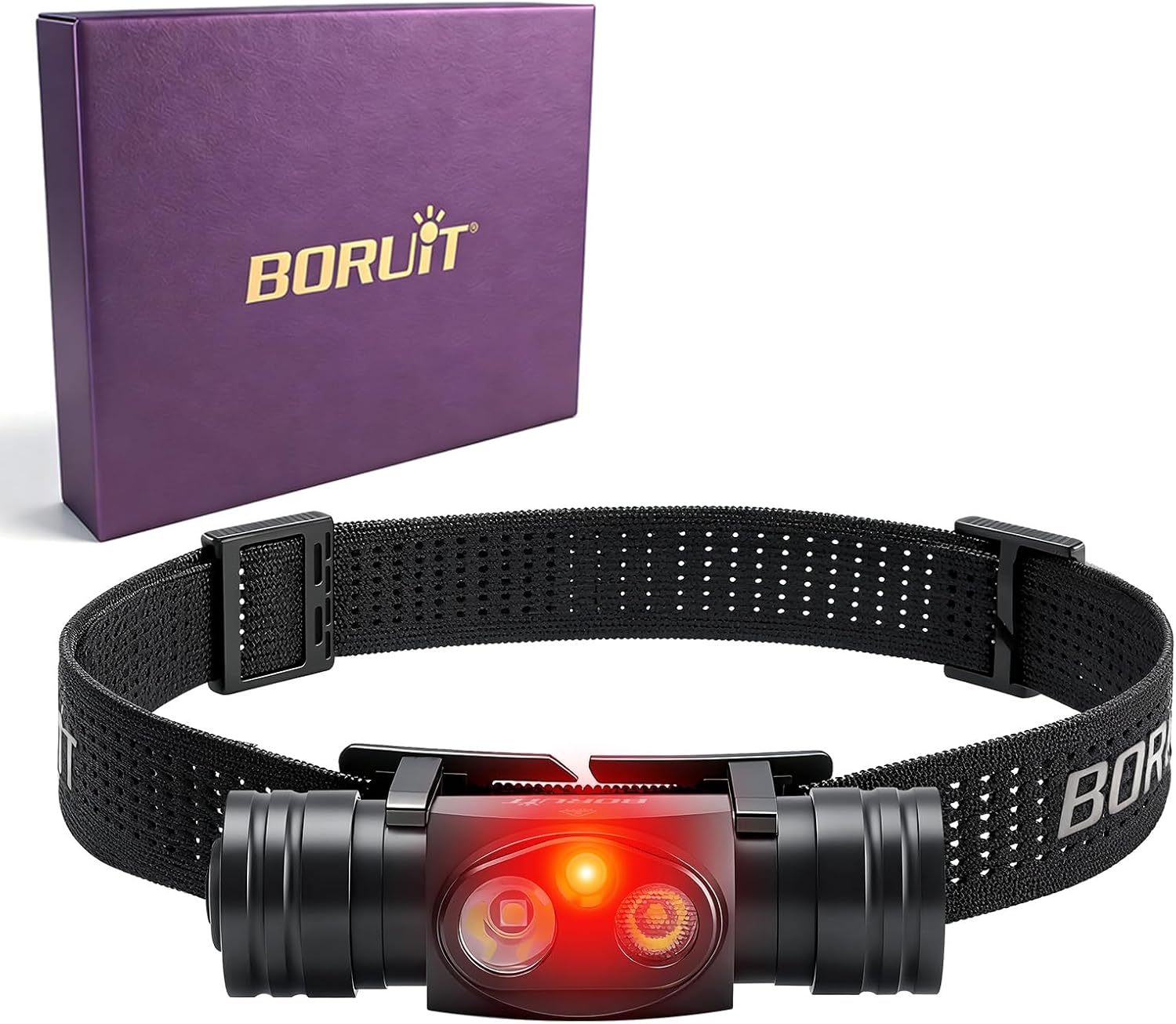 BORUIT HP440 Headlamp Rechargeable,with White and Red Light,180° Adjustable | with Essential Emergency Supplies, 1020 Lumen, 9 Modes, Type-C Charging, for Camping, Hiking, Hunting, Outdoor Enthusiast