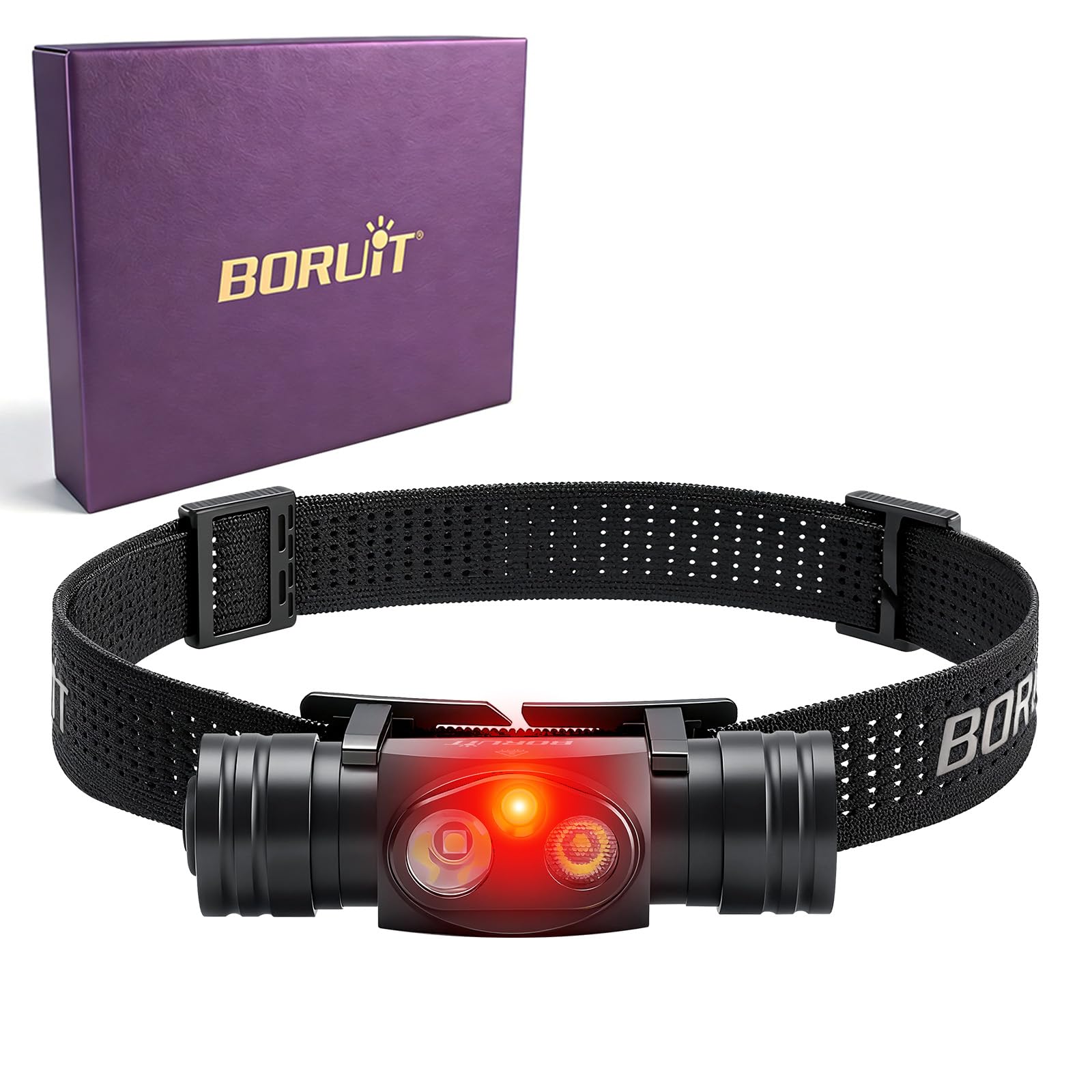 BORUIT HP440 Stirnlampe 1020 Lumen Wiederaufladbar, Super Helle Kopflampe 9 Modi Weißes und Rotes Licht, 180° Einstellbar, mit wesentlicher Notfallversorgung für Outdoor-Enthusiasten
