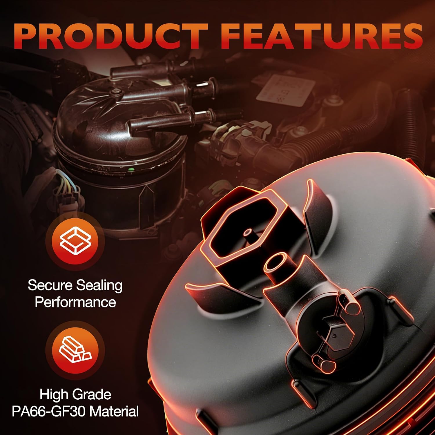 Fuel Filter Housing Cover Cap Compatible with Dodge Ram 1500 3.0L 2020-2023, Ram 2500 3500 4500 5500 6.7L 2019-2024, Replaces# 68436815AA, 68436815AB