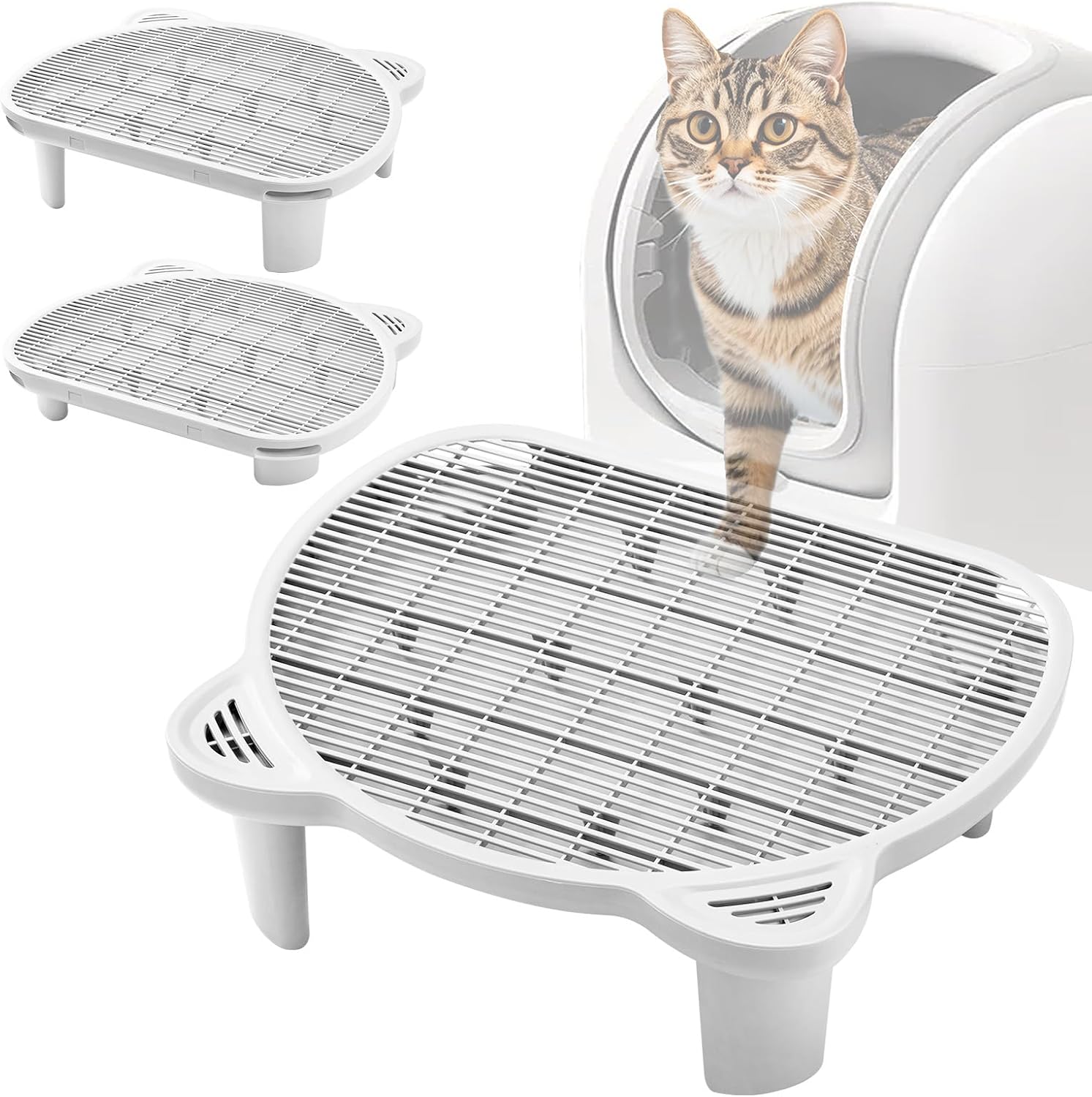 Litter Catching Step for Cat Litter Box, Litter Trap Stool for Automatic Litter Box Self Cleaning, Litter Collection Stairs for Litter Robot, Litter Catcher Ramp for Old Geriatric Senior Cat or Kitten White