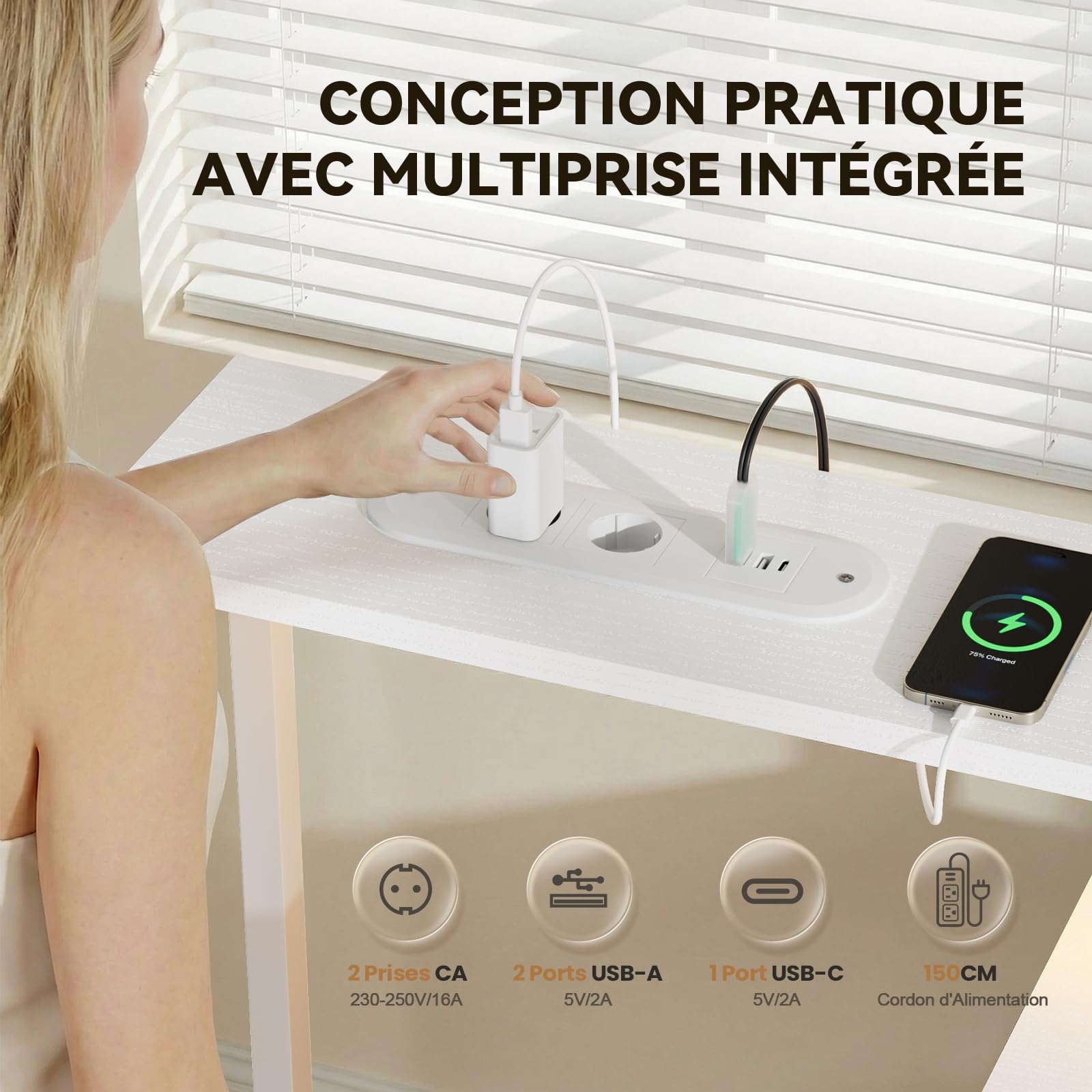 SOLAVERO Bureau Gaming d'angle, Plateau Rabattable, 140 cm, Blanc