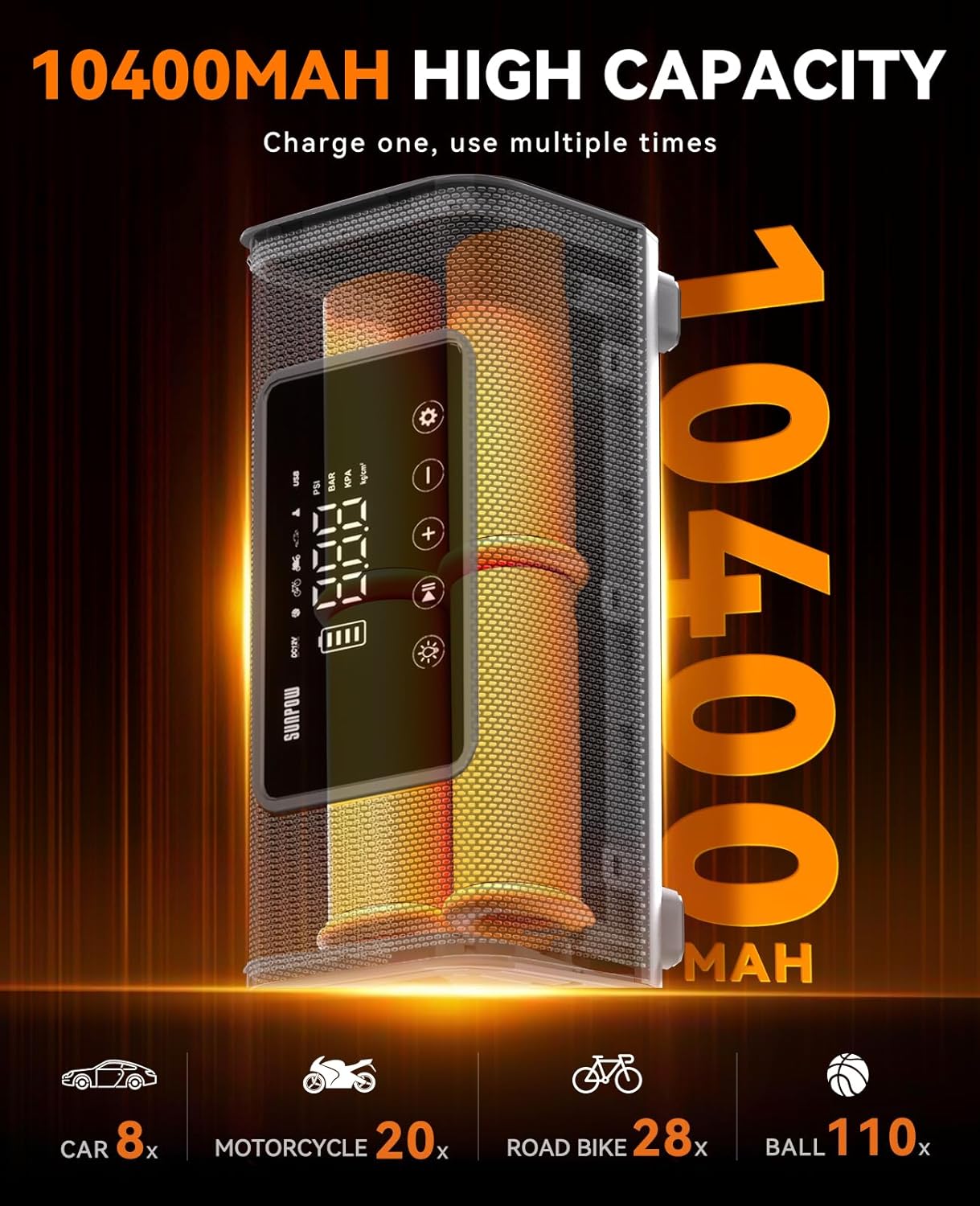 SUNPOW Tire Inflator Portable Air Compressor, 160PSI Cordless Air Pump for Car Tires, Auto-Shutoff Tire Pump with Accurate Pressure LCD Display, 3X Fast Inflation for Car, Motorcycle, Bike, Ball SUNPOW Tire Inflator Portable Air Compressor, 160PSI Cordless Air Pump for Car Tires, Auto-Shutoff Tire Pump with Accurate Pressure LCD Display, 3X Fast Inflation for Car, Motorcycle, Bike, Ball