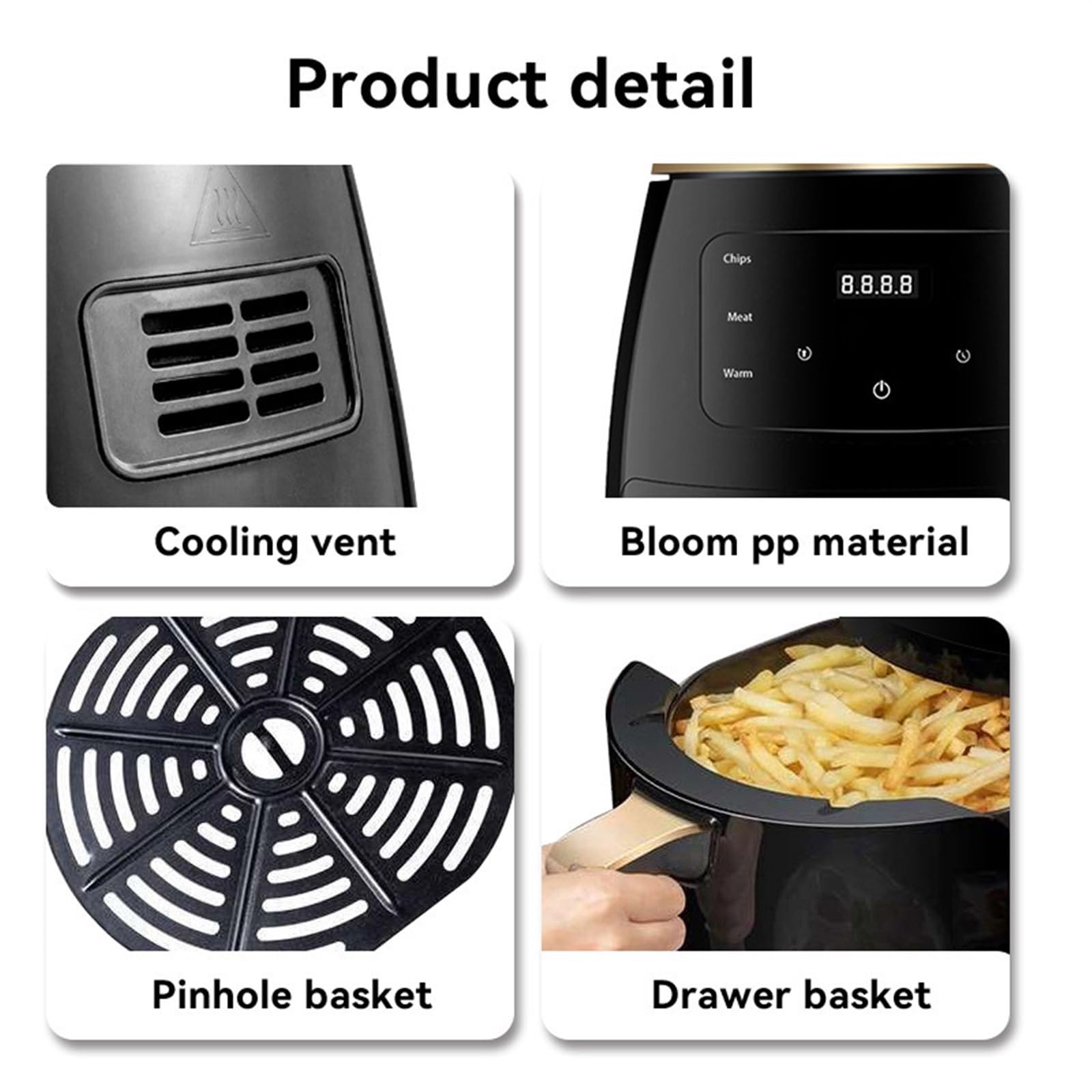 Frytkownice, Elektryczne frytownice powietrzne o mocy 1400 W 4,5 l Inteligentne automatyczne domowe frytkownice do pieczenia 360° z ekranem dotykowym LED bez oleju
