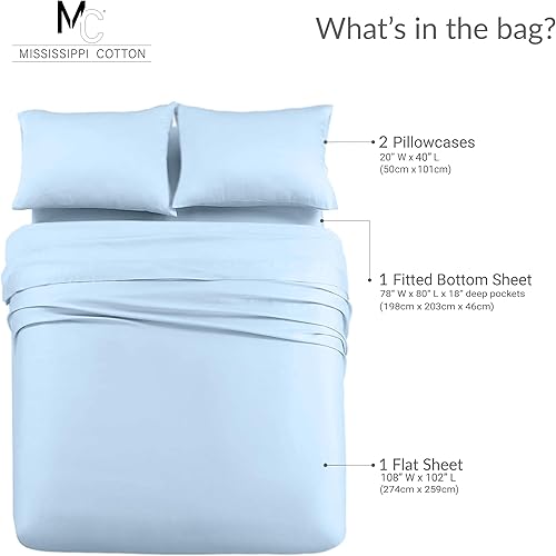 Miniatura 5 de Mississippi Cotton Sábanas de algodón egipcio de lujo, 1000 hilos, ultrasuaves y transpirables, bolsillo extra profundo de 18 pulgadas, juego de 4