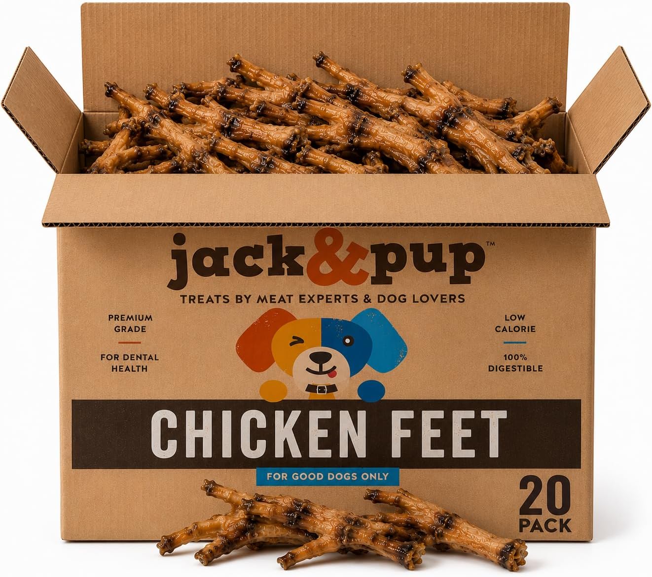 Dried Chicken Feet Dog Treats | 100% Natural, Fully Digestible, Dehydrated Chicken Feet for Dogs High Protein, Joint Support (20 Pack) Economical Alternative to Duck Foot and Pig Ears