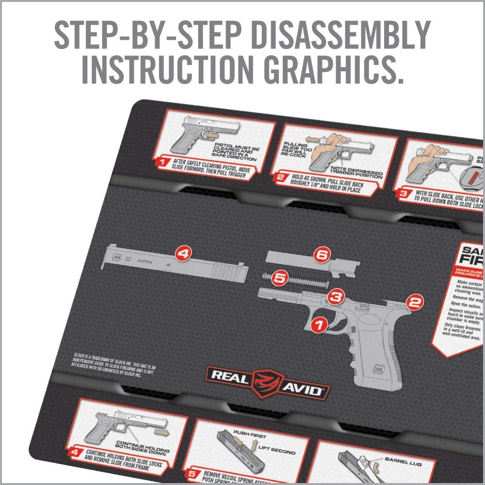 Real Avid Smart Mat for Glock Handguns Platform: 19x16” Pistol Cleaning Mat with Disassembly Instructions, Integrated Magnetic Parts Tray, Heavy-Duty, Oil and Solvent-Resistant Protective Gun Mat : Sports & Outdoors