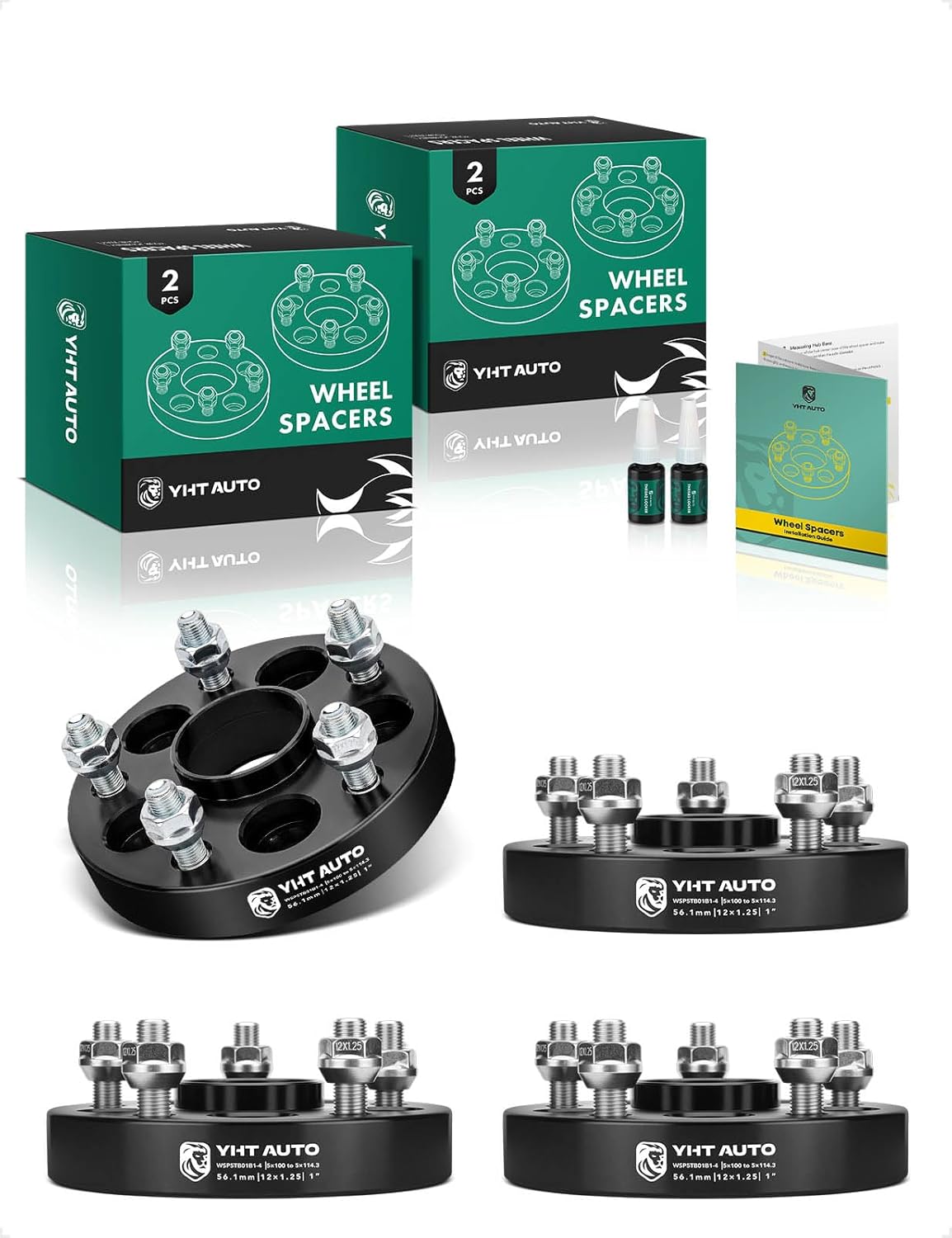 YHTAUTO 5x100 to 5x114.3 Hub Centric Wheel Adapters 1 inch Fit Saab, Scion, Subaru & Toyota Models, BRZ, Forester, Legacy, 9-2X, Impreza, Crosstrek, w/ M12x1.25 Studs, 56.1mm Hub Bore 5 Lug 4PCS Black