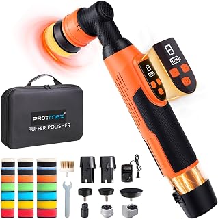 Protmex Mini Poliermaschine Auto Akku Rotations&Orbital Polieren 12V | 1.2/1.6/2 Inch, 8 Geschwindigkeiten 2500-6000RPM,12V 2.0Ah Batterie Auto Polier für Autodetailing