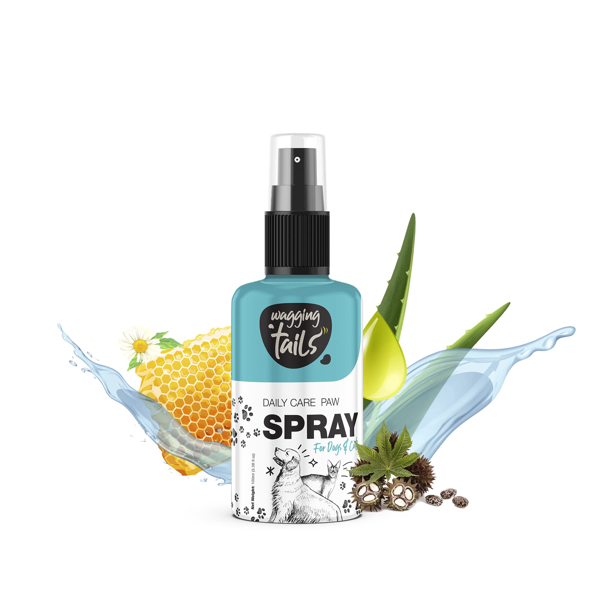 Wagging Tails Daily Care Paw Spray- 100ml for Dirty, Dry, chapped and Muddy Paws | Natural Spray with Fragrance for Dogs, Cats and Puppies paw