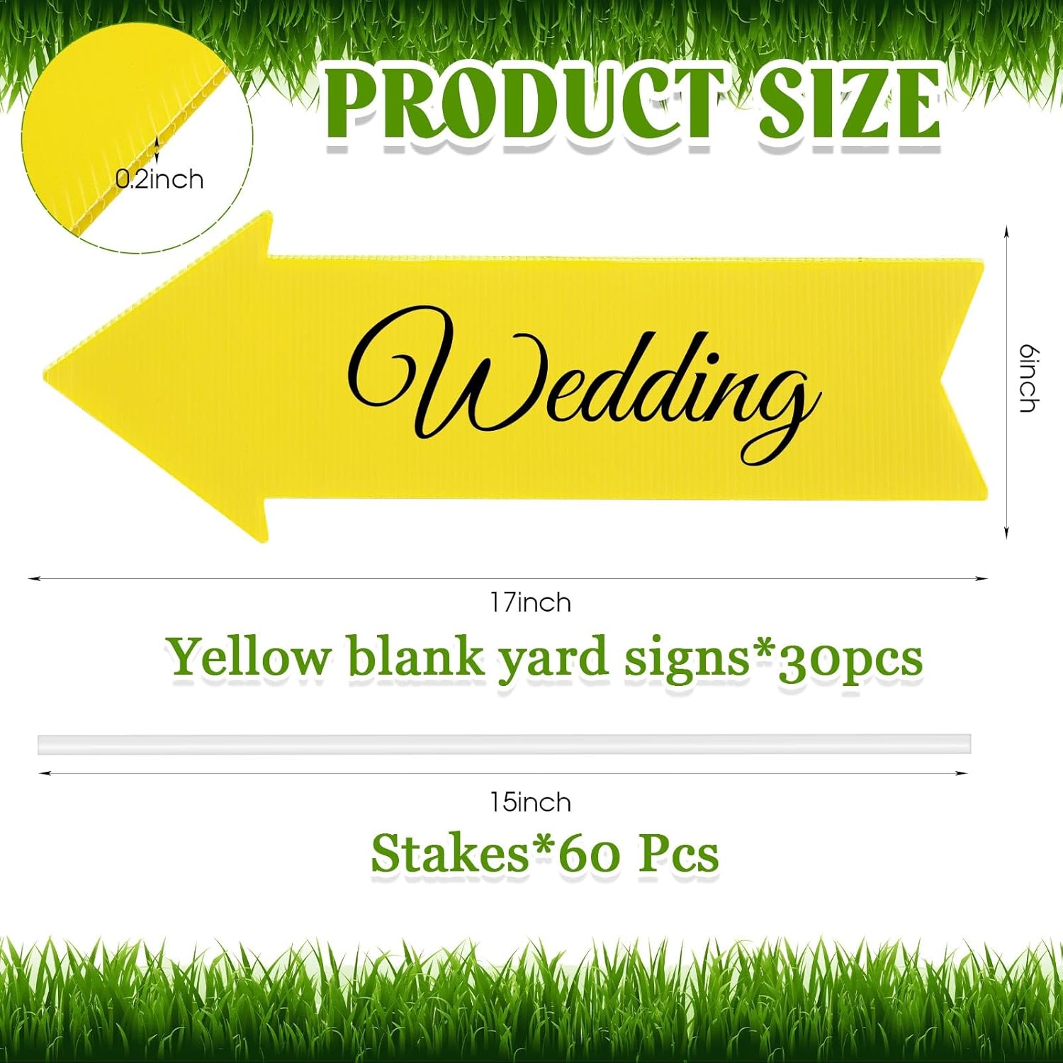 Queekay 30 Pack Blank Arrow Signs with Stakes 17 x 6 Inches Yard Sales Signs Wedding Directional This Way Yard Sale for Ceremony and Reception Wedding Birthday Party Decorations(Yellow)
