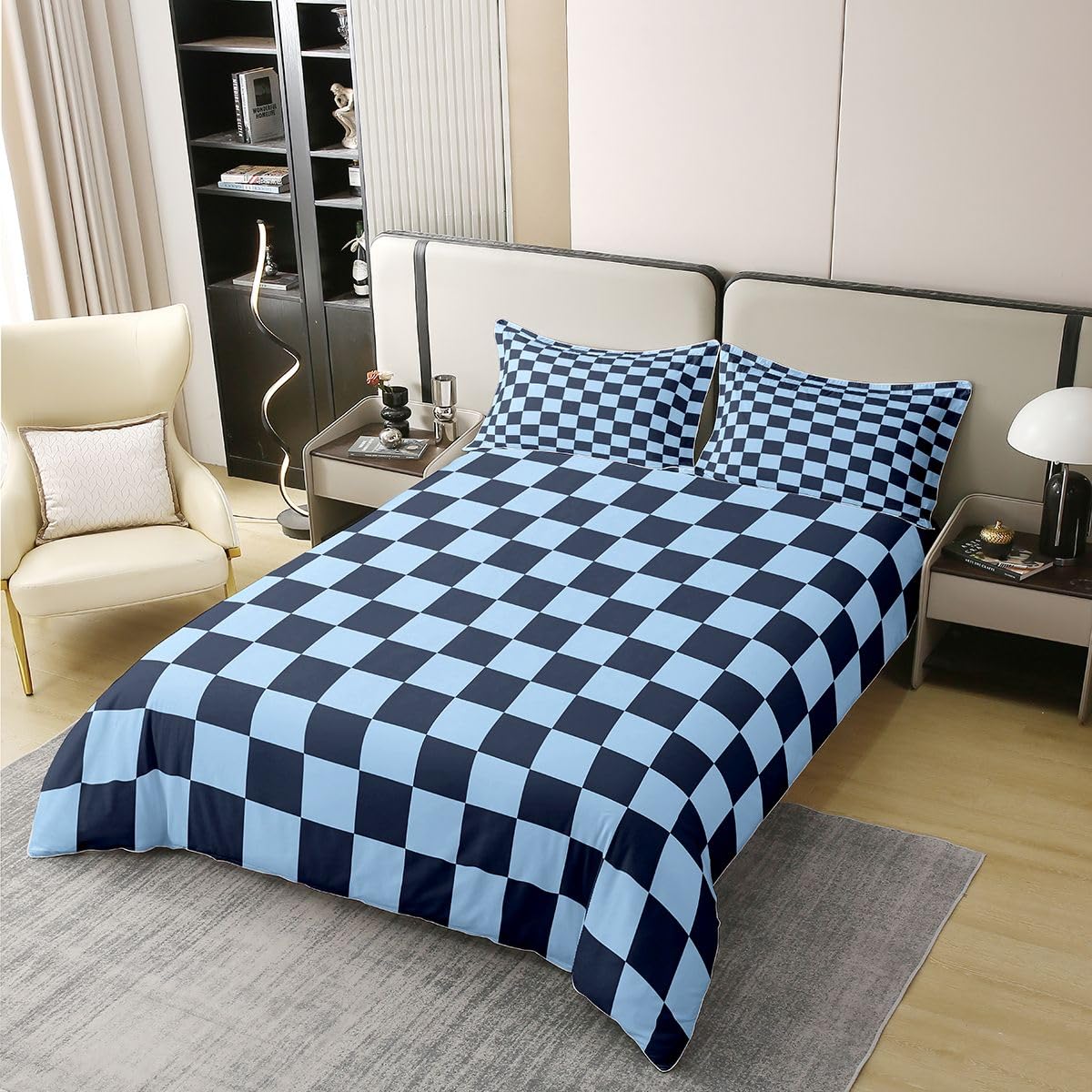 Homemissing Retro Blau Kariert Bettwäsche Set 200x200cm Erwachsene Kinder