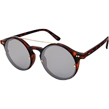 EDGEIWEAR Fashion Round Brow Bar Plastic Sunglasses w/Flat Mirrored Lens 541089-FLREV-3MDEMI.m