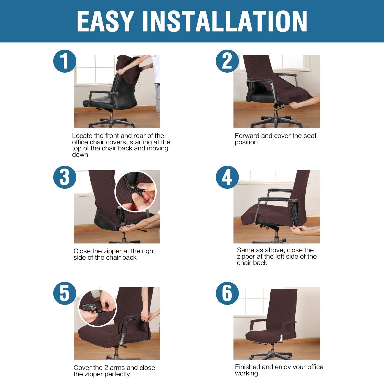 H.VERSAILTEX Home Office Chair Covers Stretchable Computer Desk Chair Covers Mid - High Back Universal Executive Boss Chair Covers Gaming Chair Covers Non Slip Thick Jacquard, Chocolate - Medium