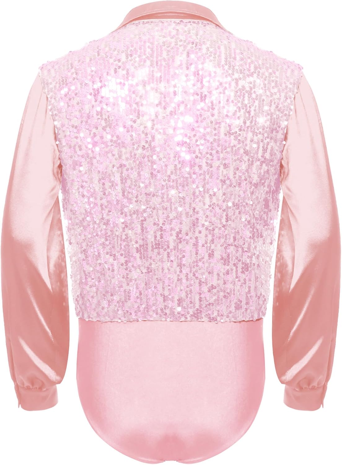 ACSUSS Men Latin Dance Bodysuit Top Shiny Sequins Long Sleeves Salsa Samba Leotard Shirt for Dance Competition