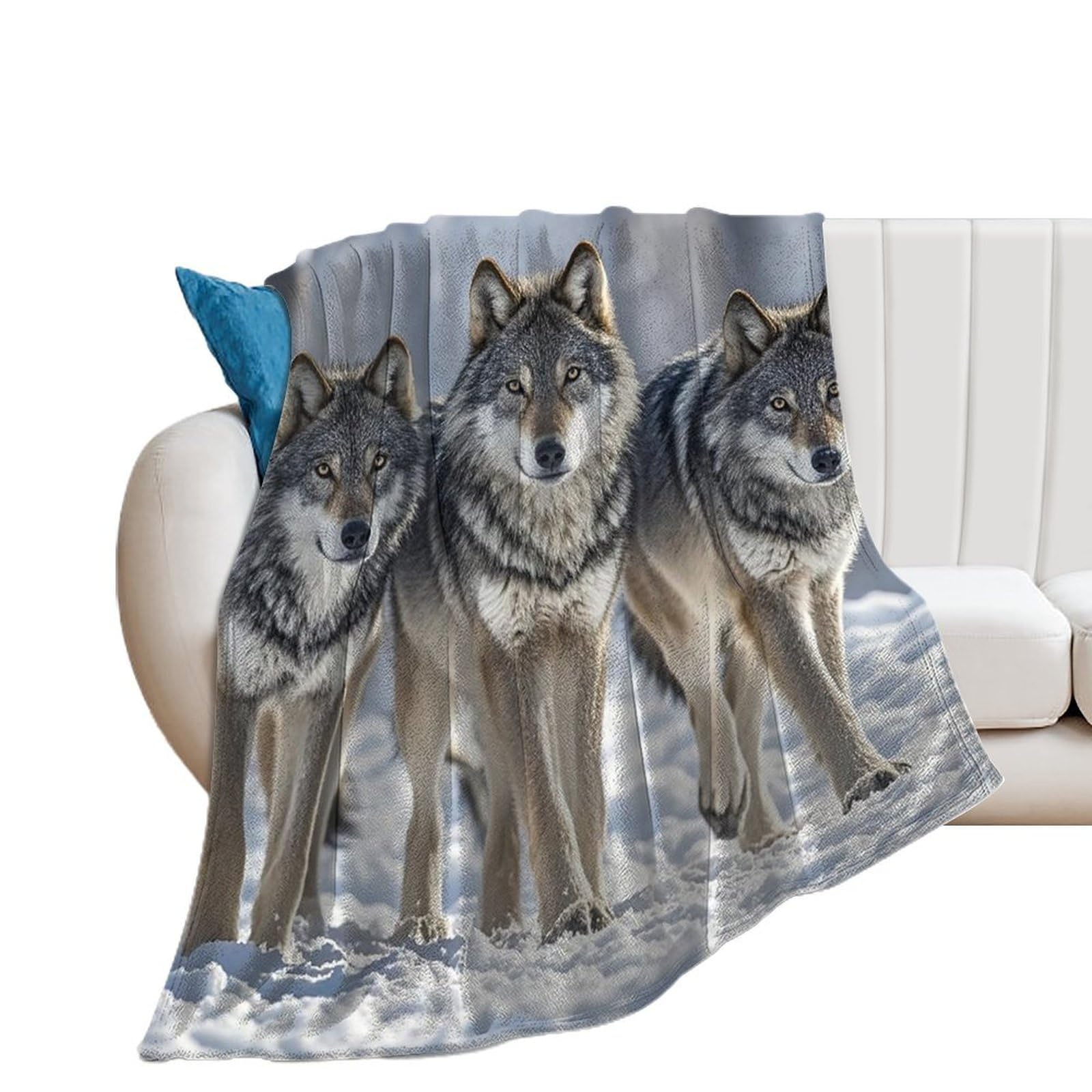 Couverture douce motif loup en matière pelucheuse haut de gamme pour femme