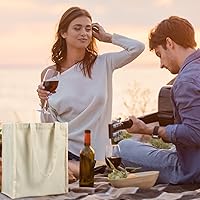 Vista 5 de Berlune 3 piezas de bolsa de vino reutilizable de 6 botellas con divisor de lona, lavable, portátil, bolsa de transporte de vino resistente