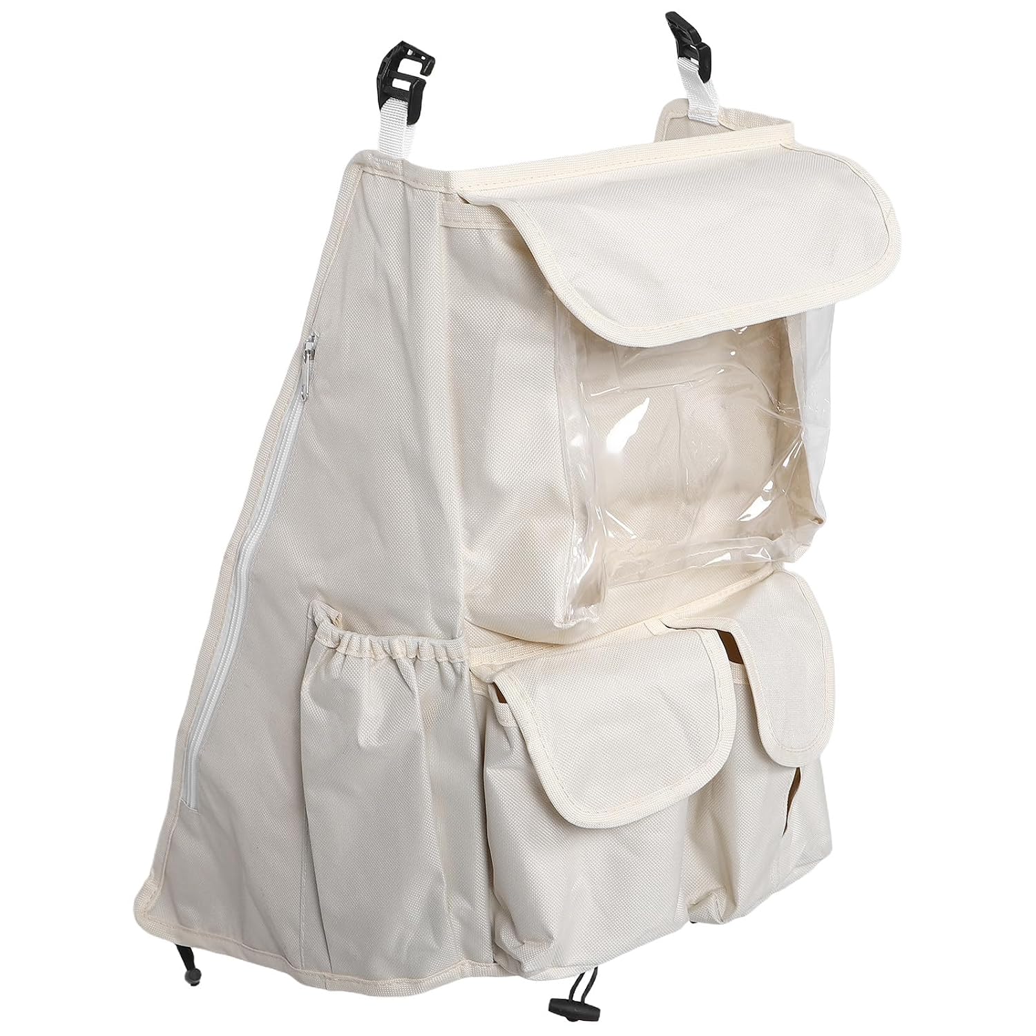 Baby Stroller Hanging Bag, Hanging Diaper Bottle Bag with Multiple Pockets, Large Capacity for Baby Essentials, Pram Gear for Travel Daily Outings Beige