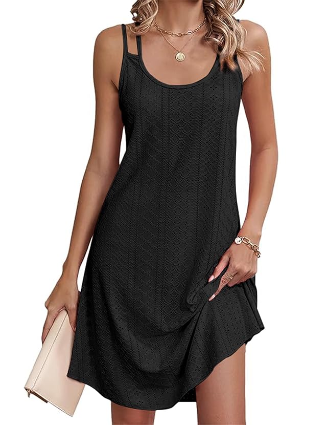 AIMAGE Womens Swimsuit Cover Up Spaghetti Strap Eyelet Bathing Suit Cover Ups Sleeveless Beach Cover Up Dress S-3XL