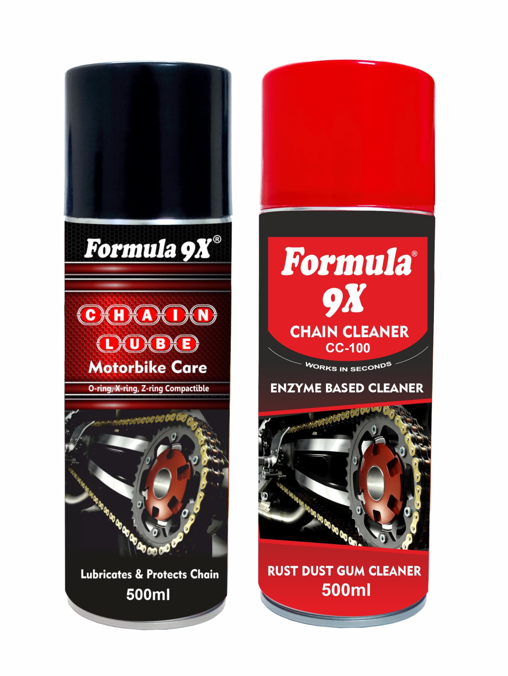 Formula 9X Chain Lube - 500ml + Chain Cleaner - 500ml = 1000ml Chain Lube Spray Combo Pack-image-48