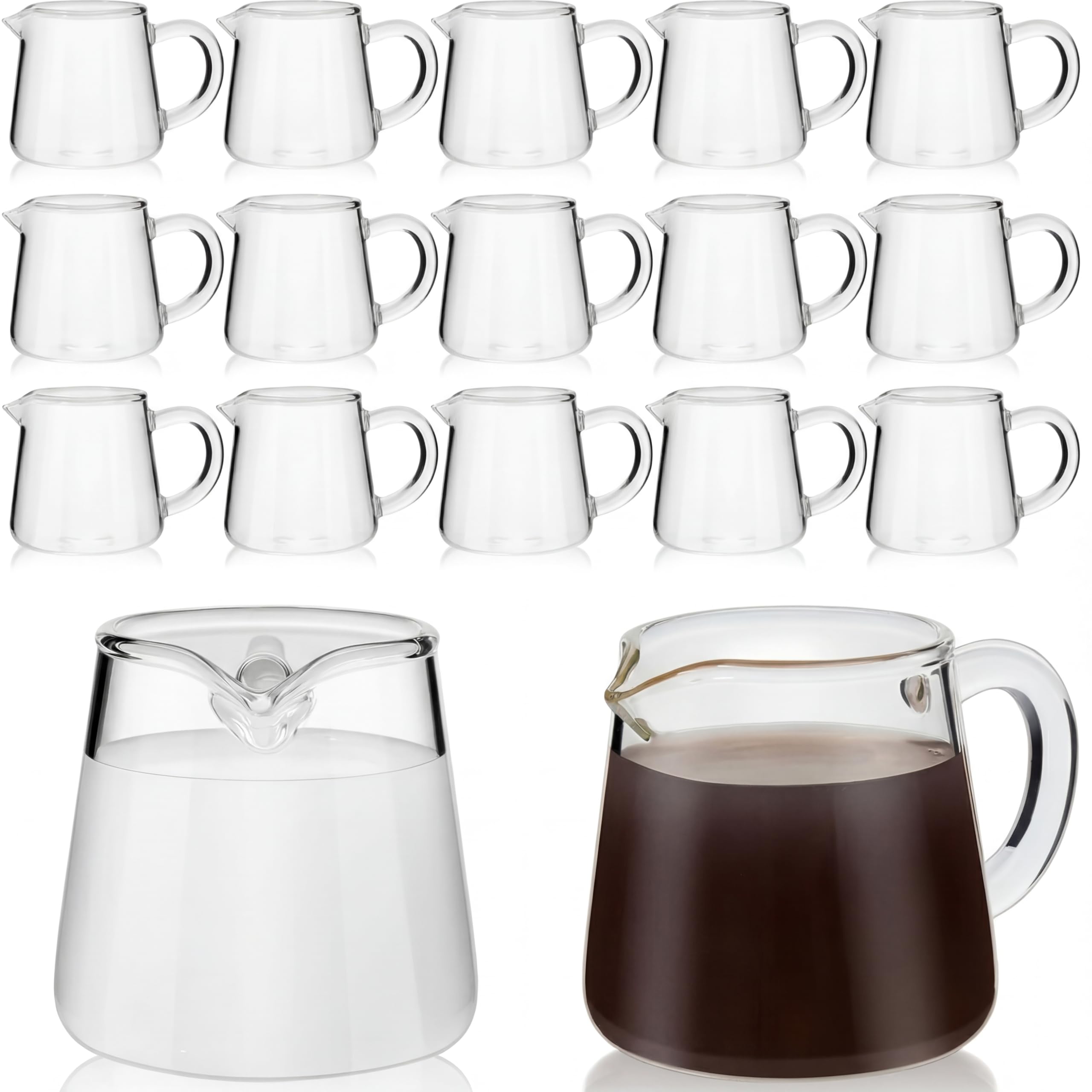 Photo 1 of Suclain 16 Pcs Small Glass Creamer Pitcher with Spout Milk Frothing 2.3 oz Mini Milk Pourer Small Glass Pitcher with Handle Carafe Coffee Mug Pot Tea Frother Cup for Table Serving Kitchen