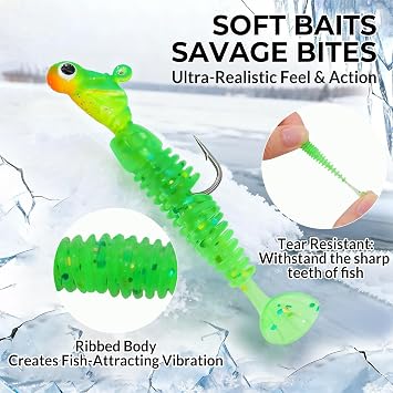 9KM DWLIFE Ice Fishing Jigs Kit, Glow Jig Heads for Walleye Ice Fishing