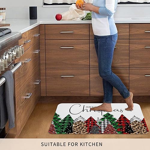 Vista 186 de Tapete de Feliz Navidad, tapete antideslizante para puerta delantera, baño, cocina, dormitorio, patio, entrada, 16 x 24 pulgadas, rojo, negro y verde