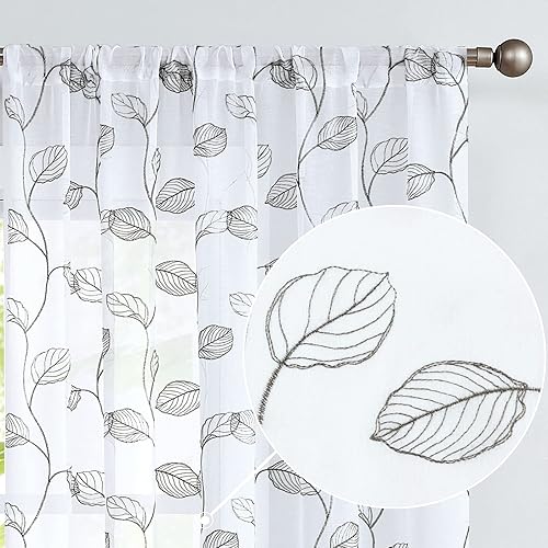 Topick cortinas con hortensias bordadas para sala de estar, con ojales