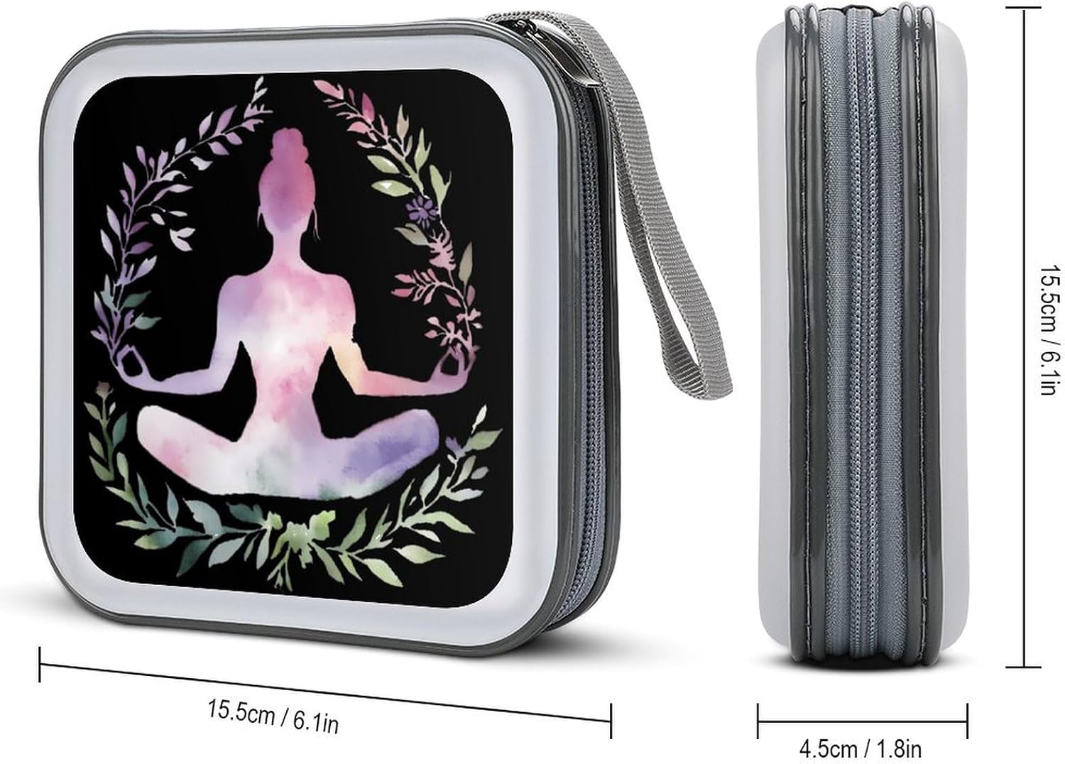 Watercolor Yoga Pose Protective CD Case Storage Rack 40 Capacity DVD Holder Organizer Car Travel
