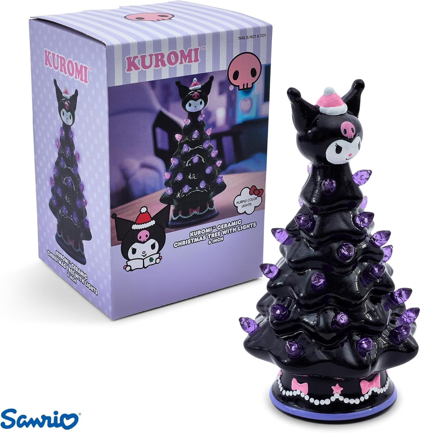 Sanrio Kuromi Light-Up Ceramic Christmas Tree | Battery-Powered Mood Light | 6 Inches Tall