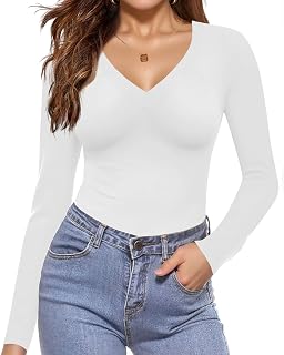 Ekouaer Womens Long Sleeve Shirts V Neck Lightweight Fashion Undershirts