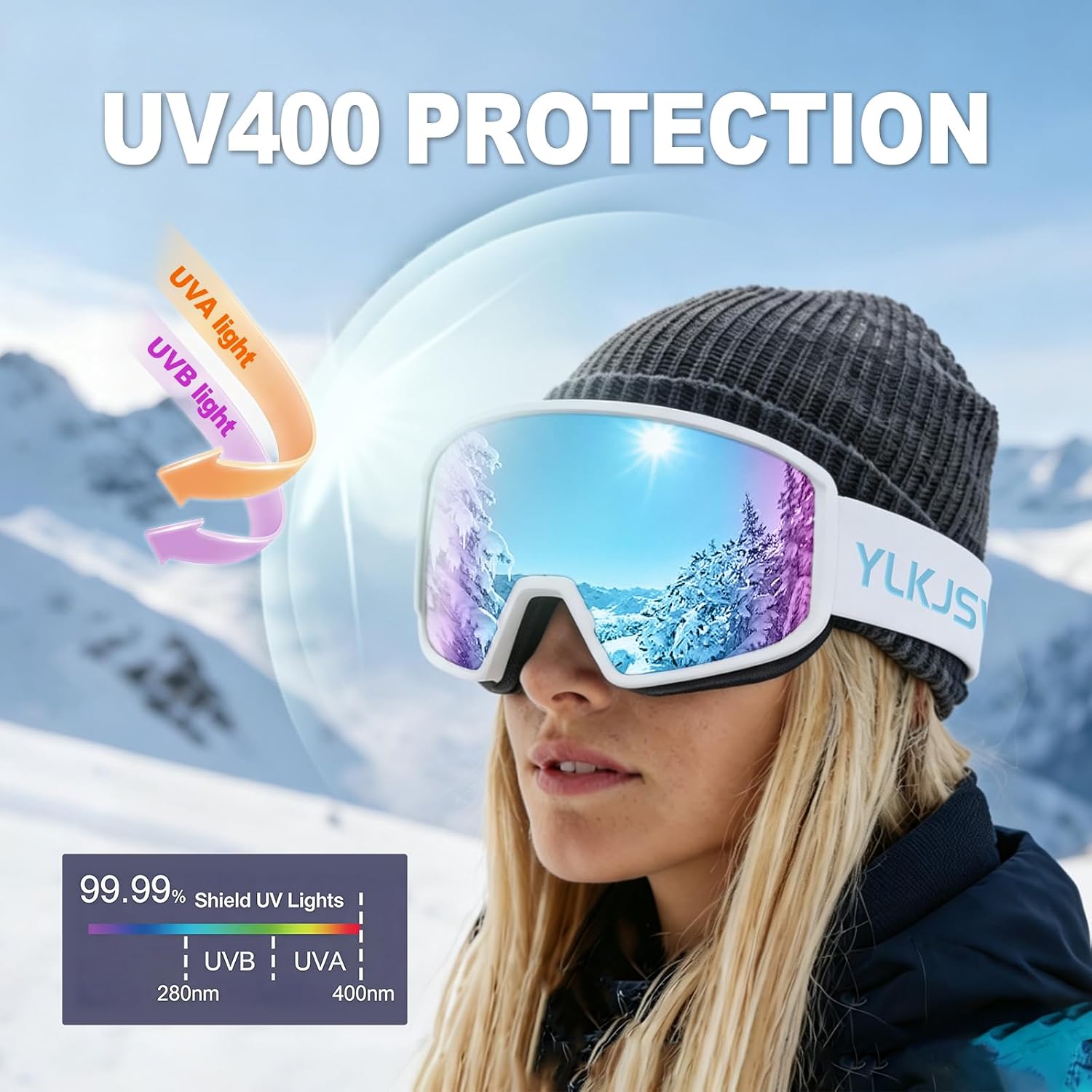 Ski Goggles Italian Anti-Fog Len UV400 Wide View OTG for Men Women | UV Protection, Ventilation, Helmet Compatible, Non-Slip, 3 Layer Foam, Youth Ski Goggles, Kid Snow Goggles, Snowmobile Goggle