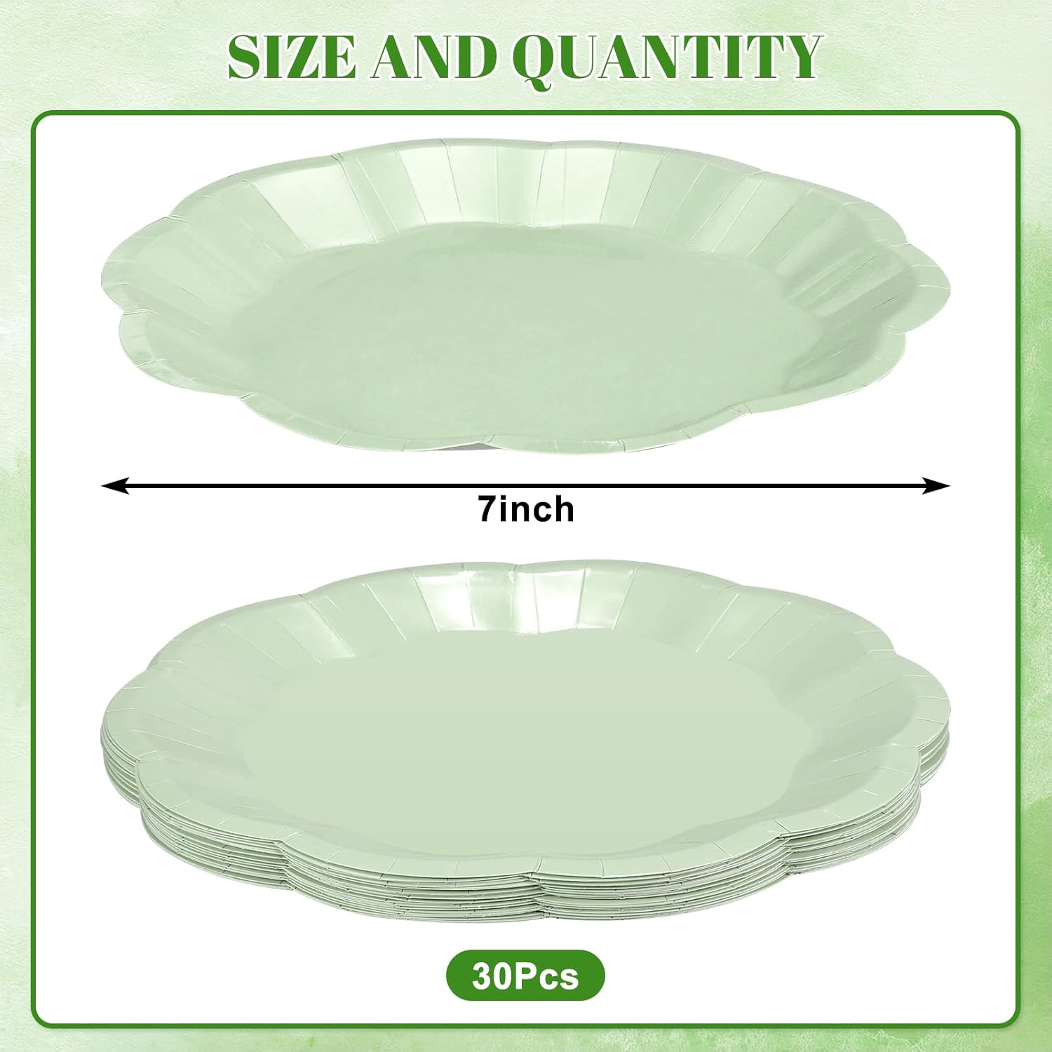 30 Pcs Sage Green Paper Plates, 7 Inch Scalloped Easter Plates Small Dessert Cake Plate Cute Party Plate Disposable Sage Greens Party Supplies for Wedding, Baby Bridal Shower, Birthday - Image 2