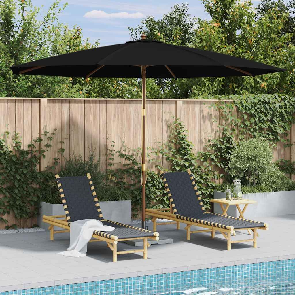 vidaXL Sombrilla de Jardín con Palo de Madera, Parasol Toldo, Refugio Solar, Paraguas para Playa Terraza Patio Exterior, Negro 350 cm